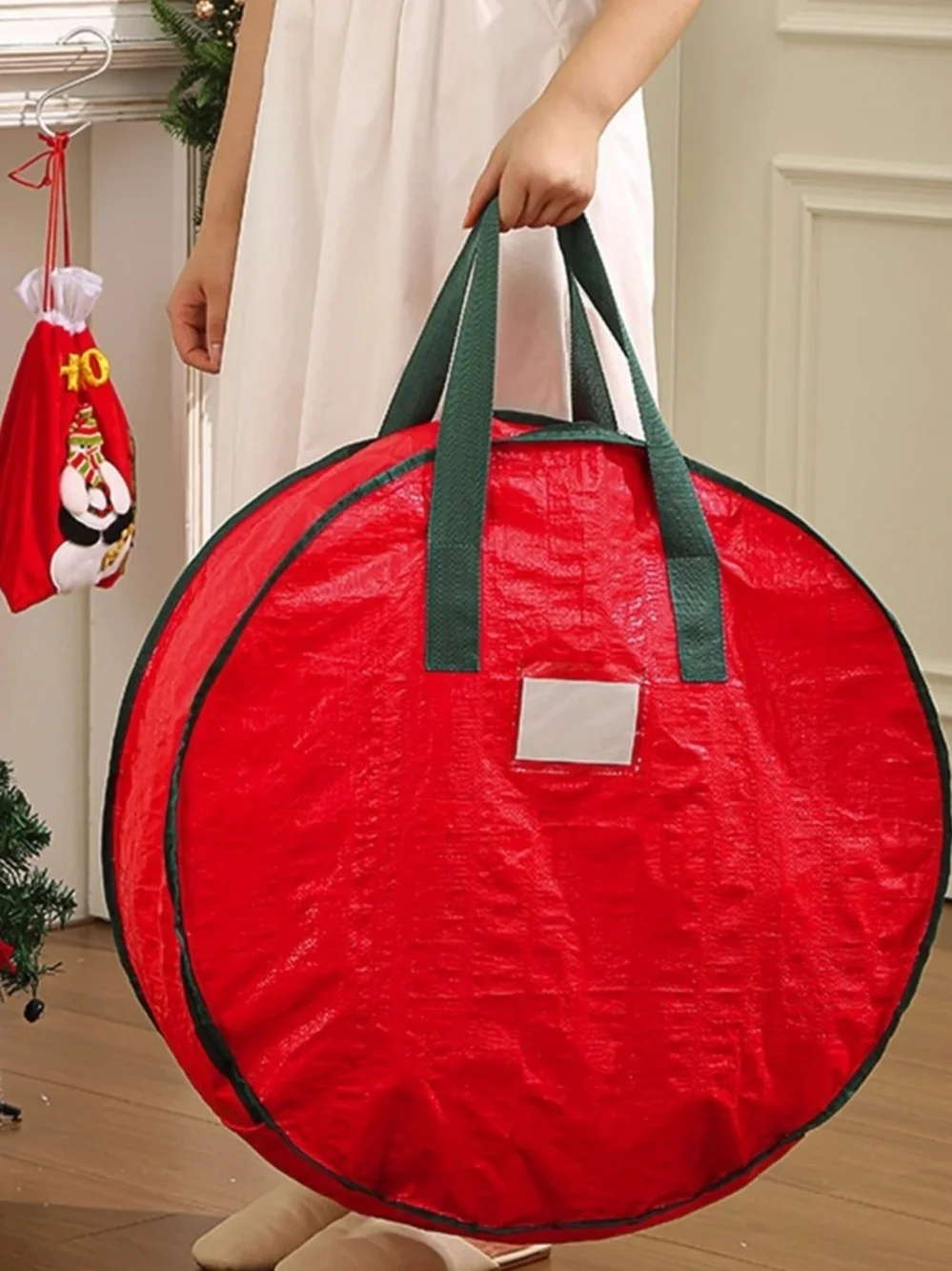 Mainstay Red Christmas Wreath Storage Bags with Green Trim